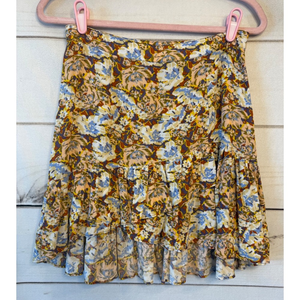 Free People Floral Ruffle Mini Skirt Multi-Color Boho Size 0 OB699994